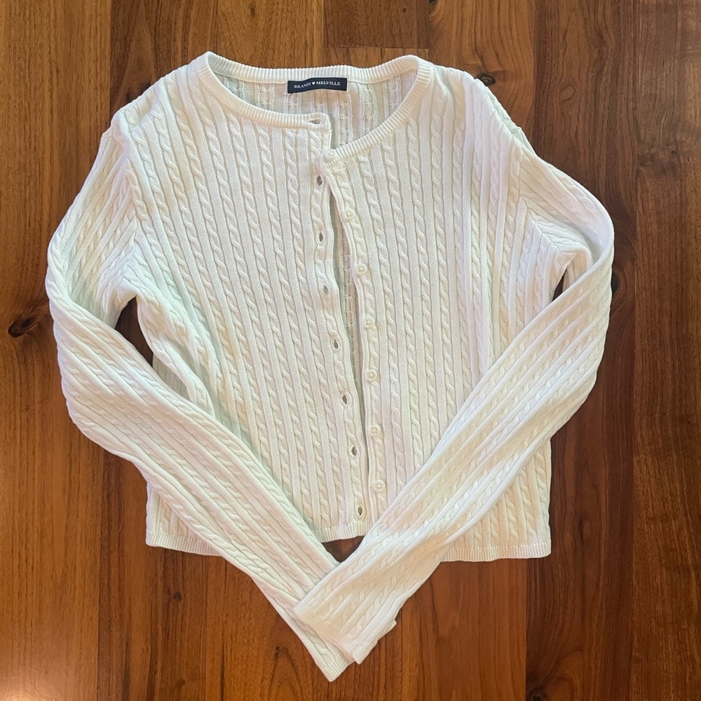 Brandy Melville White Cable Knit Cardigan
